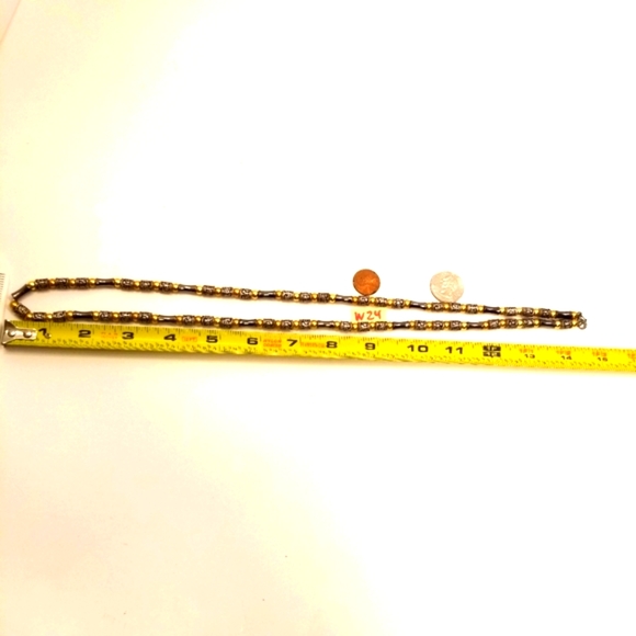 Pyrite Hematite Gold Polished Carved  Beads 28 Inch Long Vintage Opera Necklace! - Picture 3 of 7